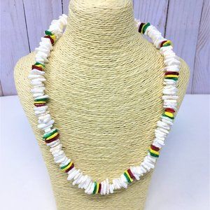 Rasta 18" Puka Shell Necklace Choker - Hand Made